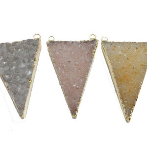 Druzy Triangle Double Bail Pendant with 24k Gold Electroplated Edges Large Druzy  (S95B21-03)