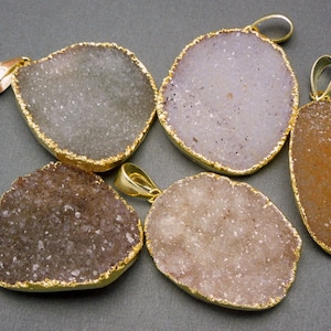 JUMBO Light Colored Freeform Druzy Pendant edged in Electroplated 24k Gold -- Highest of Quality Druzy (S51B2-05)