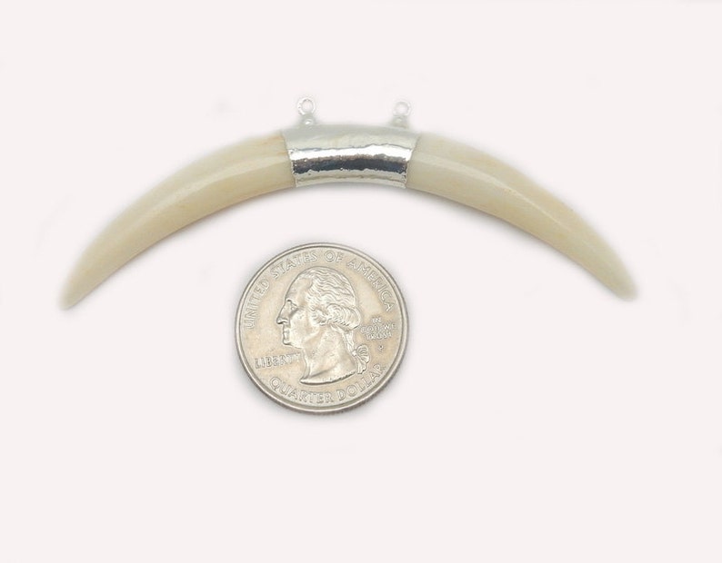White Bone Horn Double Bail Pendant with Electroplated Silver Bar S86B1-03
