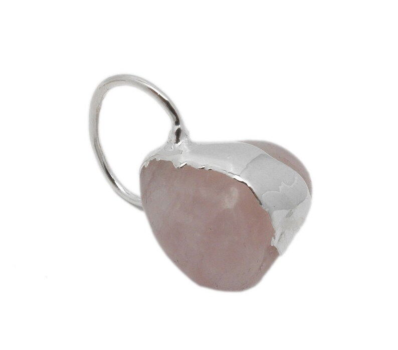 Tumbled Rose Quartz Freeform Pendant with Electroplated Silver Edge and Fancy Bail S87B17-02