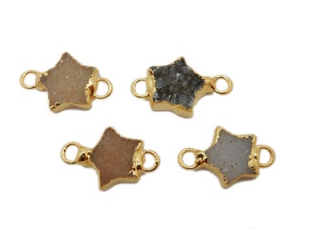 Tiny Druzy Star Double Bail Pendant with Electroplated 24k Gold Edge (DC-03)