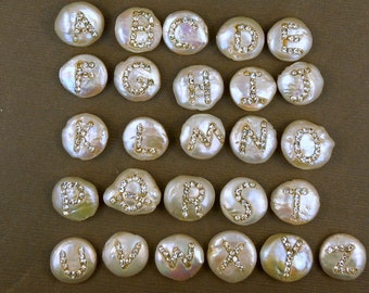 Coin Pearl with Rhinestone Initial Exclusive new design - Letters A-Z (S2B21)