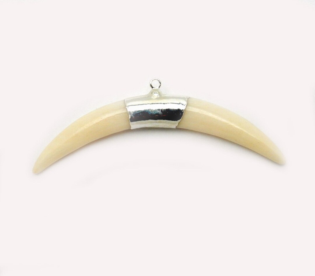 Petite White Bone Horn Pendant With Electroplated Silver Bar - Etsy