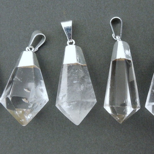 Crystal Quartz Points with Electroplated Silver Cap and Bail FP -- (S19B7-05)