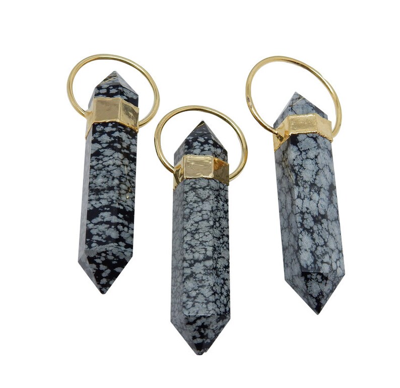Snowflake Jasper Double Terminated Point Pendant with Fancy Electroplated 24k Gold Cap and Bail S93B19-07