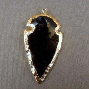 Black Obsidian Arrowhead Pendant Charm Electroplated Silver also available in gold plated S76B1-06 image 2