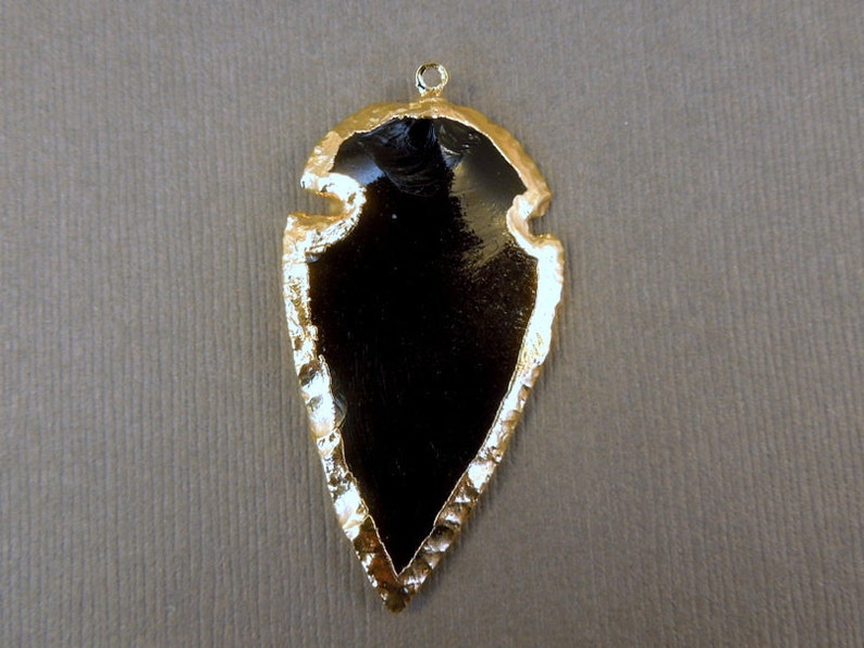 Black Obsidian Arrowhead Pendant Charm Electroplated Silver also available in gold plated S76B1-06 image 2