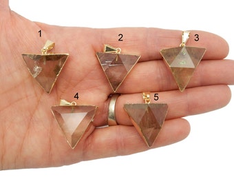 Quartz Triangle Connector Pendant with Electroplated 24k Gold Edge and Bail - YoU ChOOSE (Lot G-252)