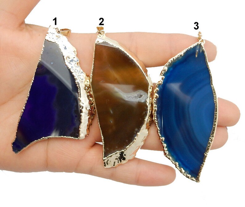 Agate Slice Pendant with Electroplated 24k Gold Edge You Choose S76B29-33