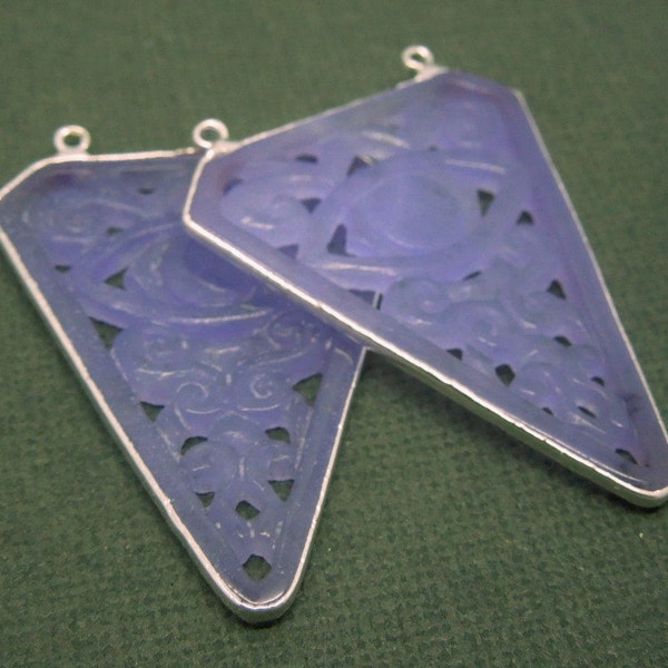 Purple Jade Carved Double Bail Triangle Eye Pendant with Electroplated Sterling Silver Edges (S6B13-16)