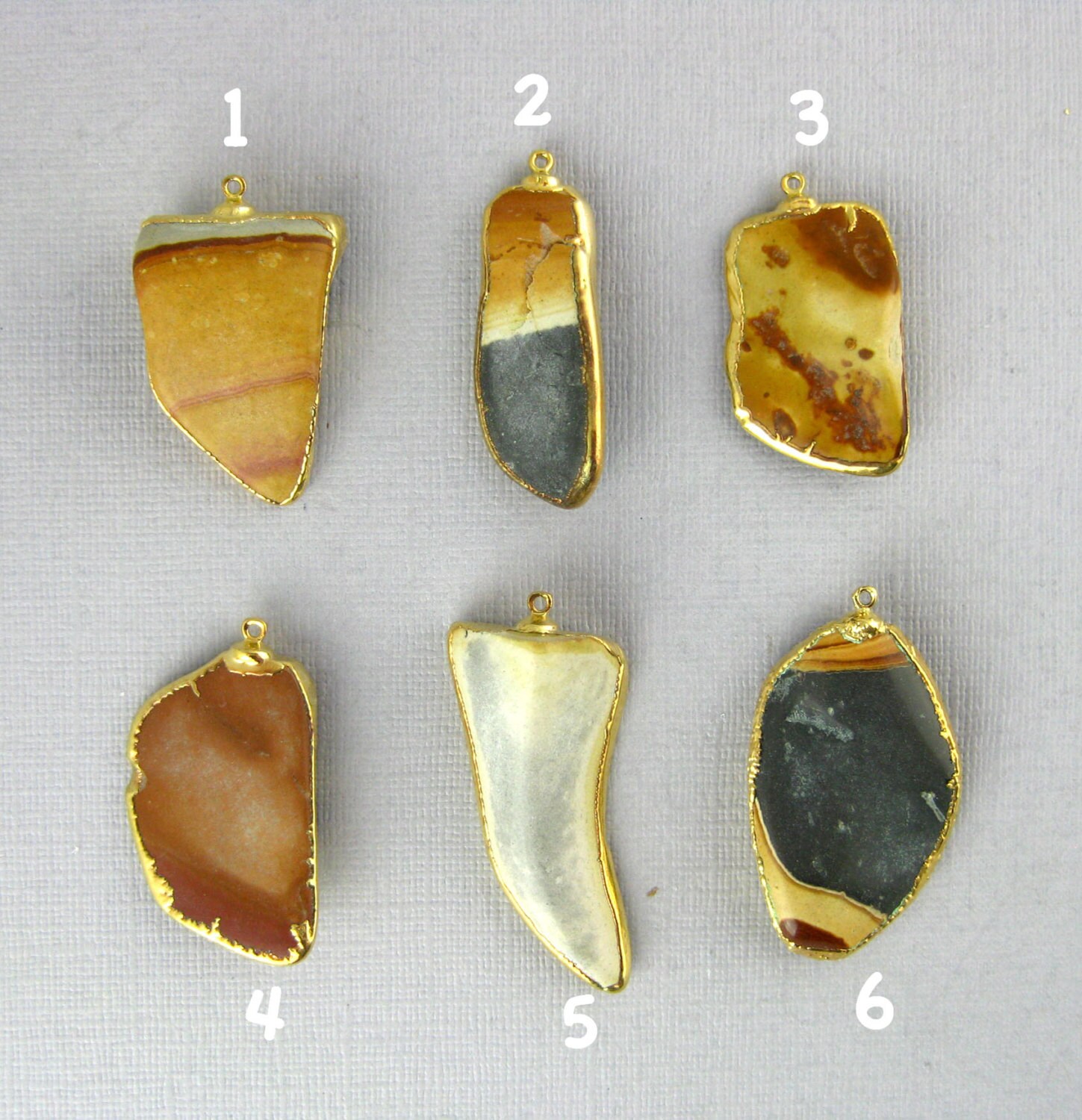 Jasper Pendant 24k Gold Layered Edged Polished Jasper Stone Etsy