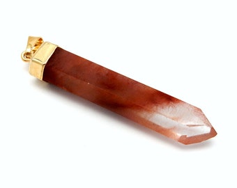 Red Rutilated Crystal Quartz Point Pendant Charm with 24k Gold Electroplated Cap-- (S82B14-03)