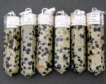 Dalmatian Jasper Pendant Silver plated Bail-- Pencil Point Pendant  (WDSHLF-58-S)