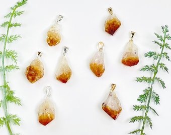 Citrine Point Pendant--  Raw Citrine Quartz Point Pendant with Gold or Silver Plated Bail (S14B21)
