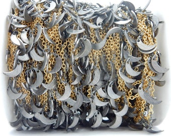 Gold Plated Chain with Dangling Gun Metal Moon Charms -- Choose from 1, 3, or 10 feet (CHN-406)
