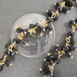 Black Spinel Dangling Rosary Style Beaded Chain Black Spinel Beads wire wrapped Gold plated chain PER FOOT CHN-97 image 3