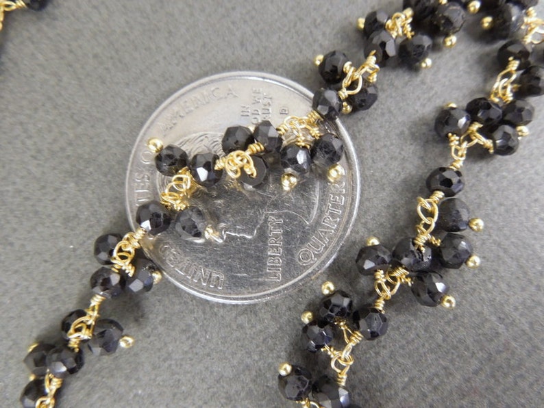 Black Spinel Dangling Rosary Style Beaded Chain Black Spinel Beads wire wrapped Gold plated chain PER FOOT CHN-97 image 3