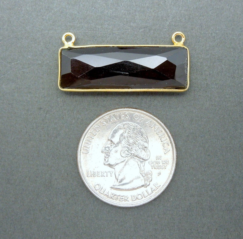 Smokey Quartz Station Rectangle Connector - 10mm X 30mm Gold Smokey Quartz Station Rectangle Connector - 10mm X 30mm Gold