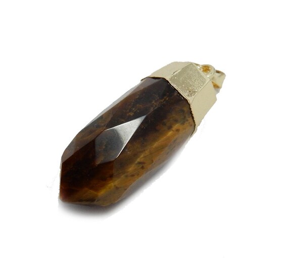 ファンシー タイガーアイ スパイク ペンダント - 電気メッキ 24K