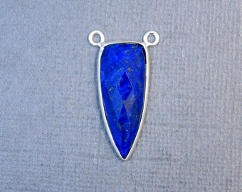 Lapis Lazuli Dagger Shaped Double Bail Pendant- Sterling Silver Bezel Charm Pendant (S39B4b-02)