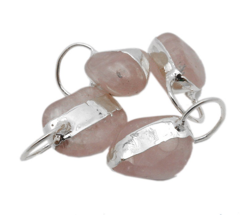 Tumbled Rose Quartz Freeform Pendant with Electroplated Silver Edge and Fancy Bail S87B17-02