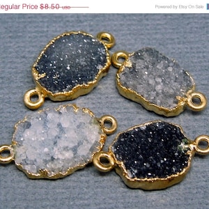 Dark Quartz Druzy Petite Double Bail Freeform Pendant with Gold Electroplated Edge Double Bail Connector Link S28B4-09 image 1