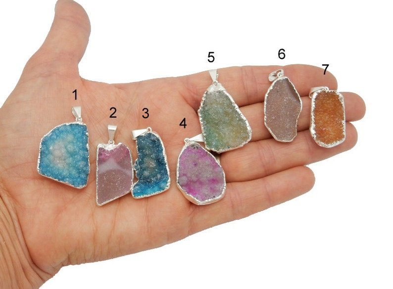 Colorful Druzy Freeform Pendant with Silver Electroplated Edge- Lot S-142 YoU CHooSE