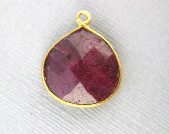 Dyed Ruby Drop Pendant- 15mm Gold Vermeil Bezel Charm Pendant (WF-04)