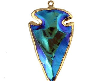 Arrowhead Pendant-- Mystic Blue Titanium Arrowhead with 24k Gold Electroplated Pendant Charm (S77B1-01)