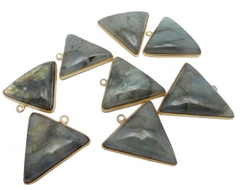 Labradorite Cushion Cut Triangle Pendant - 20mm x 21mm Gold over Sterling Bezel Charm Pendant (GGB-22)