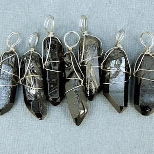 Gemstone Charm Black Coated Crystal Quartz Point with Silver plated Wire Wrap Charm Pendant S20B11-03 image 1