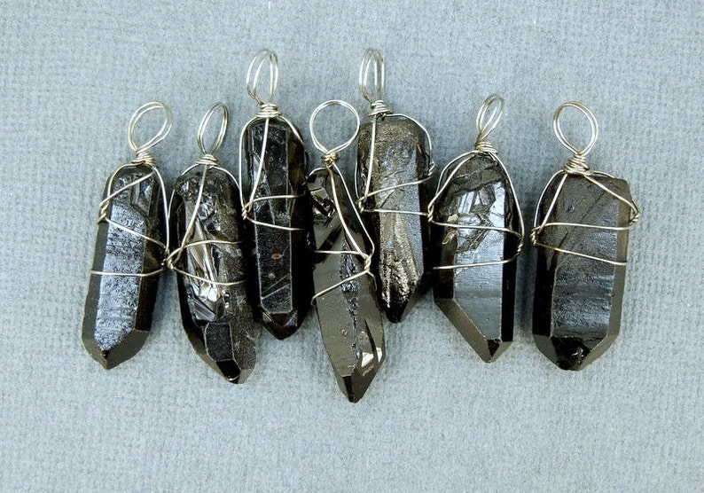 Gemstone Charm Black Coated Crystal Quartz Point with Silver plated Wire Wrap Charm Pendant S20B11-03 image 1