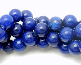 Dark Blue Quartz Beads - 8mm Round Blue Quartz Beads - 1 STRAND (S89B5-01)