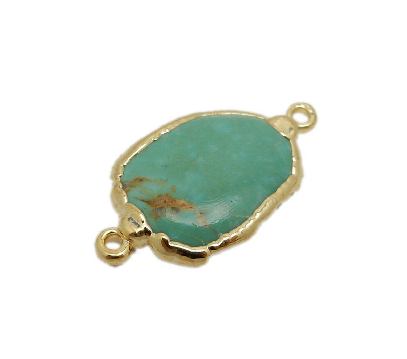 Raw Turquoise Double Bail Petite Freeform Pendant with Electroplated 24k Gold Edge S87B12-12
