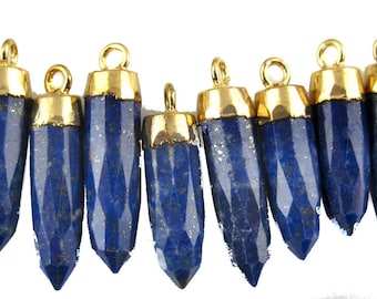 Lapis Lazuli Petite Spike Pendant Charm with 24k gold electroplated cap (S28-B2-05)