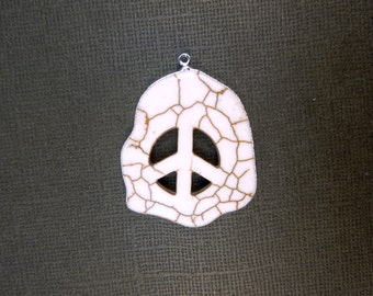 White Howlite Peace Charm Pendant with Silver Edging