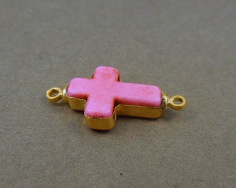 Sideways Cross Link - Side ways Cross Pink Connector - Edged with 24k gold- S3B8-13