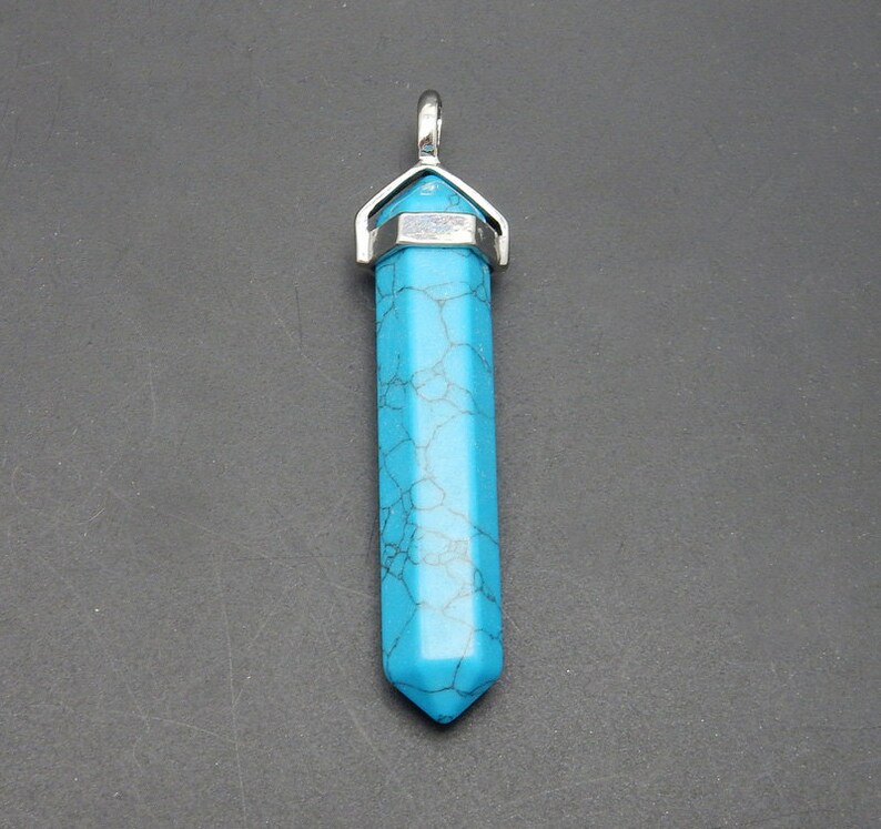 Large Turquoise Howlite Pencil Point Pendant with Silver Plated Cap and Bail S110B6-05 image 2