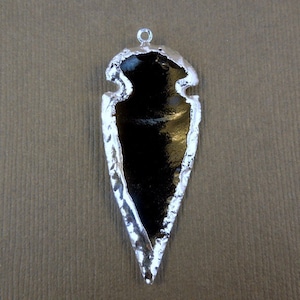 Black Obsidian Arrowhead Pendant Charm Electroplated Silver also available in gold plated S76B1-06 image 1