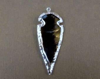 Black Obsidian Arrowhead Pendant Charm Electroplated Silver also available in gold plated  S76B1-06
