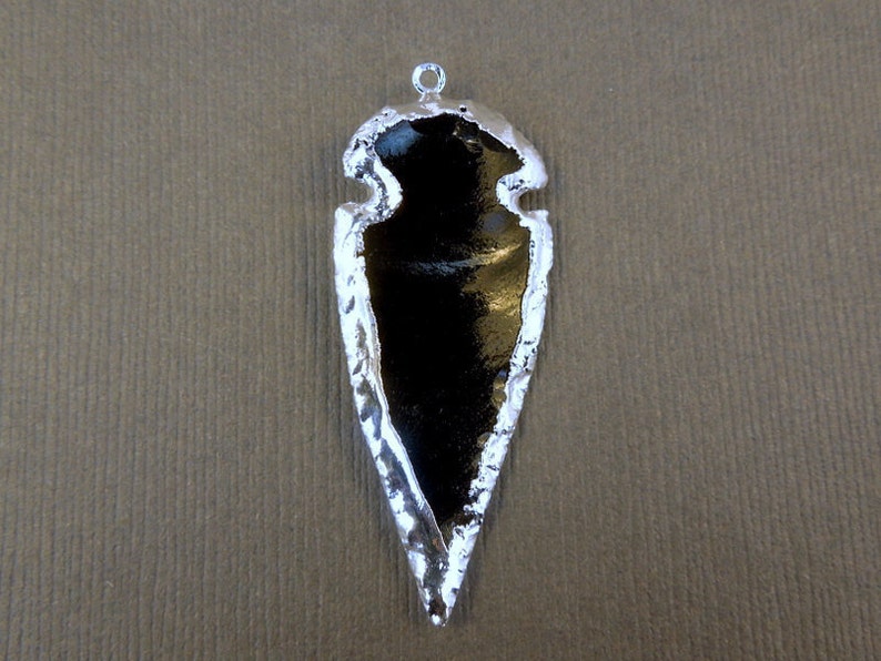 Black Obsidian Arrowhead Pendant Charm Electroplated Silver also available in gold plated S76B1-06 image 1