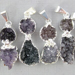 Drusy Druzy Cluster Pendant with Silver Electroplated Edge (S11B4-20)