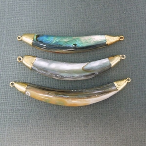 Abalone sidohänge med dubbelt horn - Abalone-koppling med elektropläterade 24k guldkåpor och fattningar (S3B3-08)