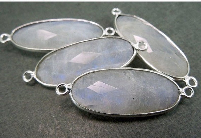 Moonstone Oval Connector Pendant 26mm X 12mm Sterling Silver Etsy