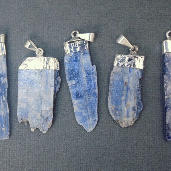 Raw Blue Kyanite Pendant Charm with Silver Electroplated Cap-- BULK LOT of 3 (KYN-02)