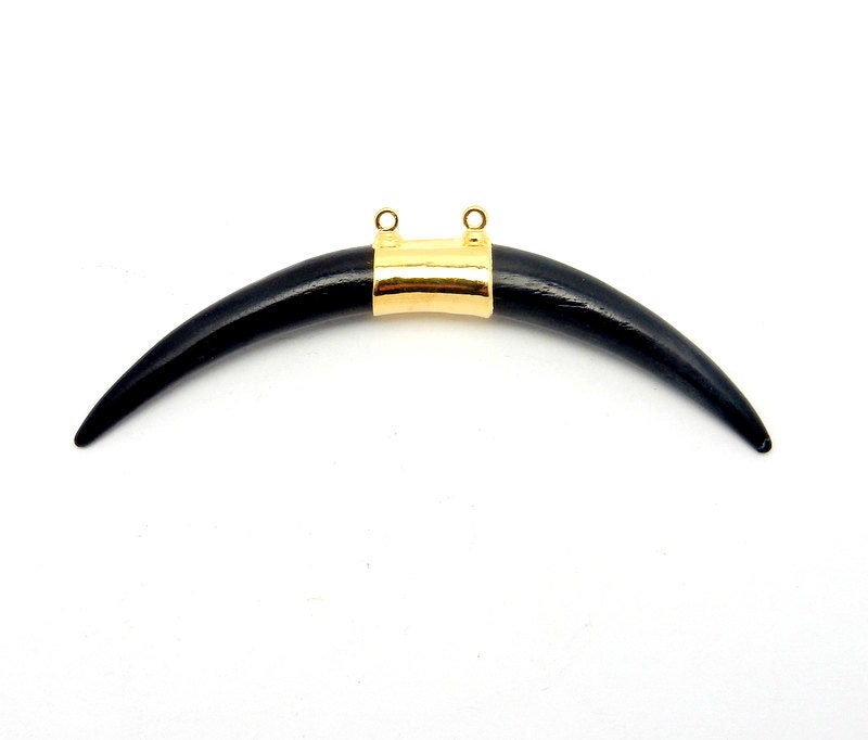 Black Bone Horn Double Bail Pendant With Electroplated 24k - Etsy