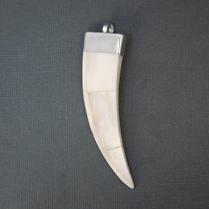 Tibetan Bone White Horn Pendant with Silver Tone Cap -(S54B6)
