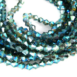 Chinese Crystal Beads - 6mm Blue Green Shimmer Faceted Bicone Chinese Crystal Beads - 1 STRAND (S94B10-02)