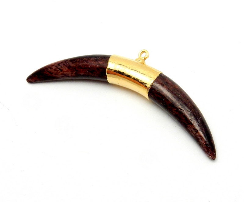 Brown Bone Sideways Horn Double Bail Pendant With - Etsy