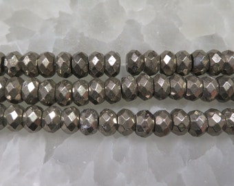 Pyrite Rondelle Beads - 1 STRAND  Pyrite 9 mm Beads (S11B22-04)